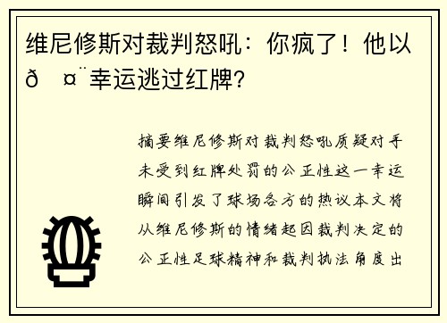 维尼修斯对裁判怒吼:你疯了!他以🤨幸运逃过红牌?